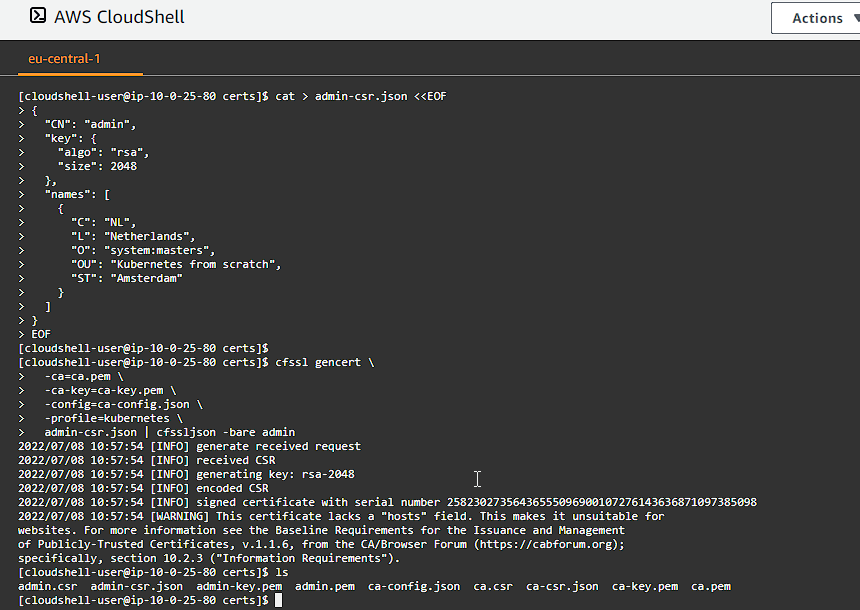 CloudShell Create Admin Certificate