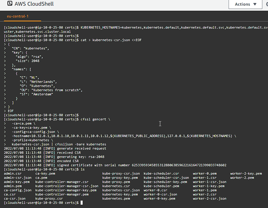 CloudShell Create Kubernetes API Server Certificate