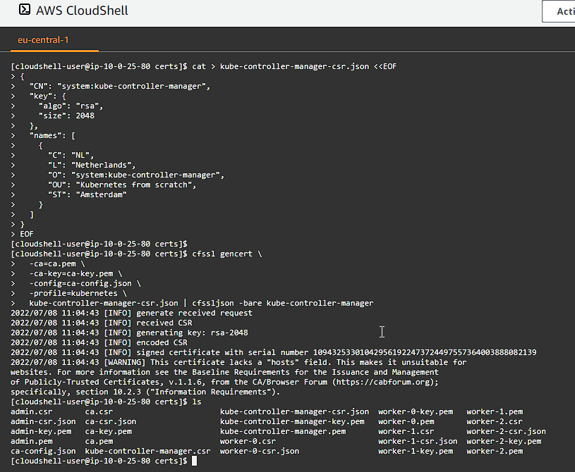 CloudShell Create Controller Manager Certificate